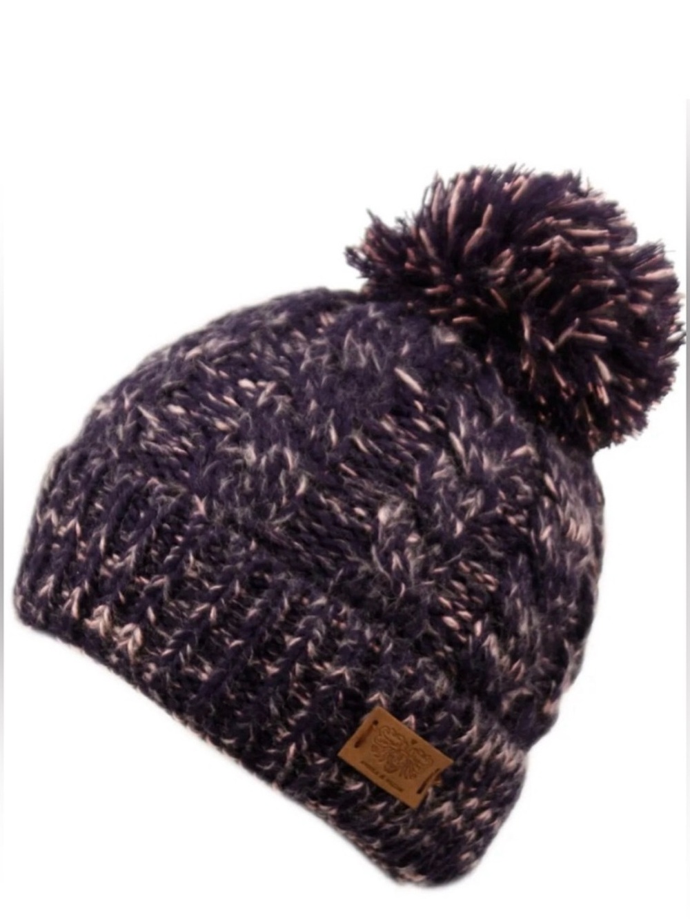 Angela & William women’s Cable Pom Beanie with Sherpa Lining Blue Size OSFA
